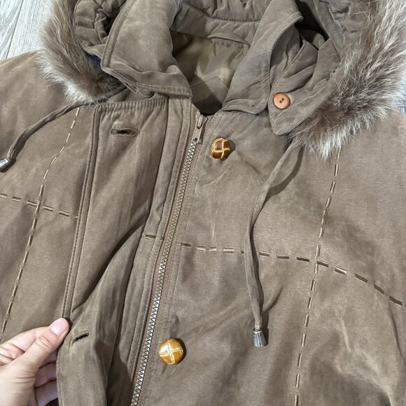 VTG Fennelli Limited Edition Womens Full Length Brown Winter Coat Size 15/16 Fur - Picture 10 of 16